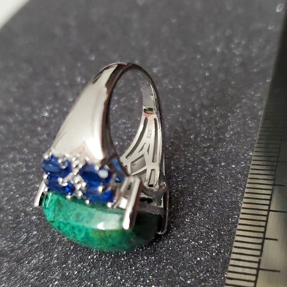 Sterling Silver 925 Azurite Malachite & Sapphire Ring Earthly Elegance - Picture 2 of 8